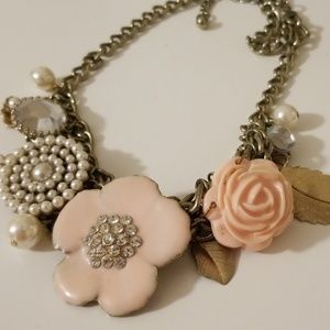 Pink and gold flower costume jewelry necklace